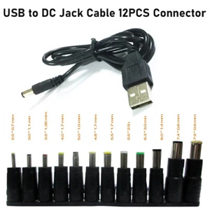 USB to DC 5V Power Cable 5.5 * 2.1mm Jack Charging Cord with 12Pcs Connector Tip - Picture 1 of 12