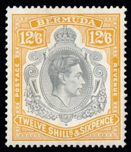 Bermuda 1938 SG 120b 12/6 "B" Pos 54 LEAF FLAW Chalky P.14 F L/M/M Cat. £110.00+ - Picture 1 of 1