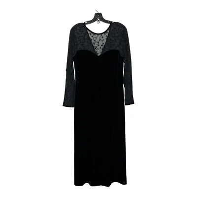 Robbie Bee Dress Womens 10 Black Velvet Mesh Vintage 90s Maxi Whimsigoth Witchy - Image 1 of 4