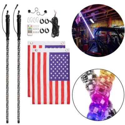 Par de antenas de luz de látigo LED espiral RGB de 3 pies para Yamaha Viking 700/VI YXZ1000R YFZ Foto 1 de 4