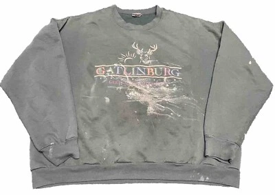 Sudadera de Colección THRASHED XL Salpicaduras de Pintura Envejecida Años 90 Y2K Ciervo Verde H4 Foto 1 de 4