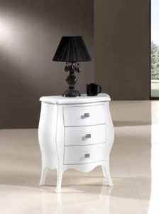 NACHTTISCH GEWÖLBT MIT 3 SCHUBLADEN AUS HOLZ WEISS MATT SCHLAFZIMMERMÖBEL - Bild 1 von 4