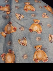 Vintage Pinnacle Cotton Fabric Mimi's Things Teddys, Buttons & Patchwork Hearts - Picture 1 of 2