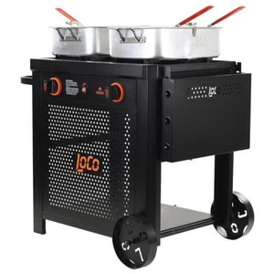 Loco 15 Qt Double Burner Outdoor Propane 3- Basket Deep Fryer Cart Steel Cooker - Picture 1 of 10