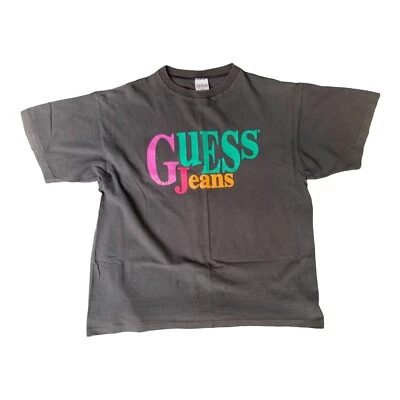 Camiseta de Colección Guess Jeans Hecha en EE. UU. Puntada Única Logotipo Deletreado Grande OSFA Foto 1 de 4