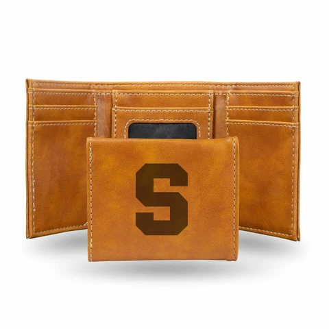 Syracuse Orange Laser Engraved Brown Synthetic Leather Trifold Wallet Cover