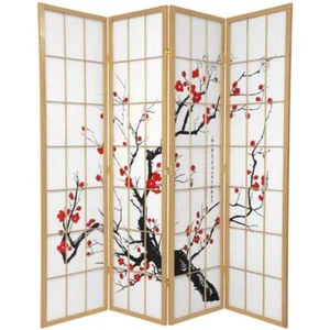 Cherry Blossom Room Divider Screen Natural 4 Panel - Picture 1 of 2