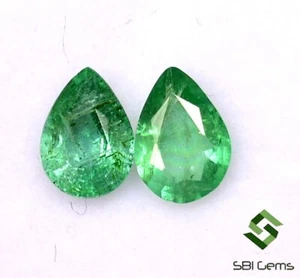 Par de piedras preciosas sueltas sin tratar de corte de pera esmeralda natural certificadas de 1,20 quilates - Imagen 1 de 5
