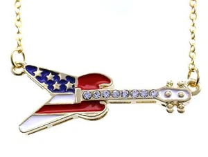 4th of July Patriotic Red White Blue American US Flag Guitar Necklace Pendant a2 - Picture 1 of 1