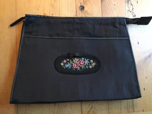 Vintage Black Needlepoint Cosmetic Travel Bag - Picture 1 of 6