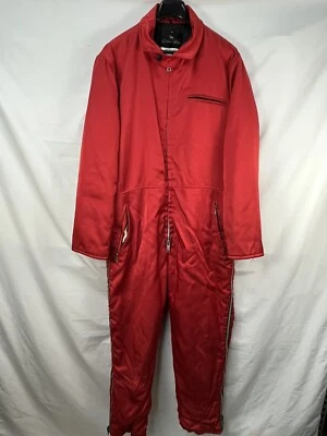 TRAJE DE INVIERNO ESQUÍ NIEVE NYLON ROJO AISLADO POLAR DORADO VINTAGE TALLA L Foto 1 de 4