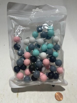 (2) 11" Silicone Beaded Teething Necklaces White Turquoise Gray+Pink Black Gray - Image 1 of 3