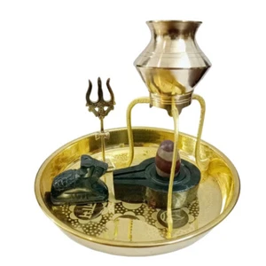 Narmadeshwar Shivling con Jaldhara Abhishekam Set Stand Lota Trishul Puja Plate - Imagen 1 de 6