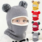 Baby Kids Boy Girl Winter Warm Hat With Fur Pom Pom Toddler Beanie Cap+Scarf Set