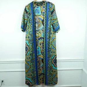 Vintage Medium Dress 70s Kaftan Tunic Psychedelic Resort Glam Paisley Retro Maxi - Picture 1 of 14