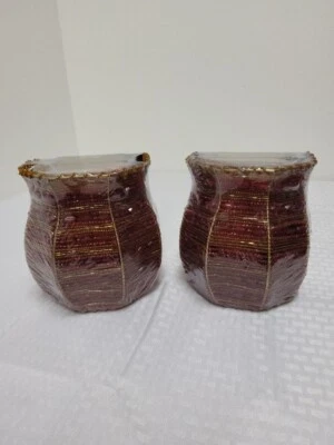 Partylite Pair of Moroccan Red & Gold Beaded Tealight Sconces NEW - Image 1 of 4