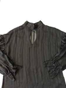 Ladies Sheer Long Sleeve Blouse H&M Size 10 Black Stripe 1330 - Picture 1 of 14