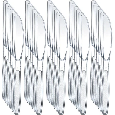 Cuchillos de plástico transparente - (paquete a granel 180) utensilios de plástico desechables de alta resistencia... Foto 1 de 4