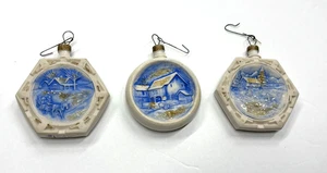 Vintage Set of 3 ~ Molded Ceramic Country Scenes Christmas Ornaments - Picture 1 of 9