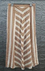 New LOFT Chevron Linen Blend Midi Skirt Cream/Brown Size 8 - Picture 1 of 7