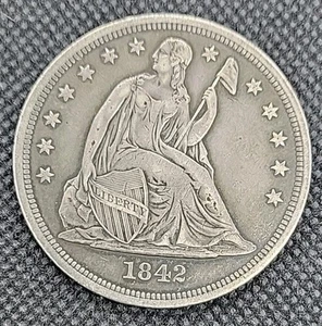 1842 Silver Seated Liberty Dollar $1 XF Extra Fine - Picture 1 of 2