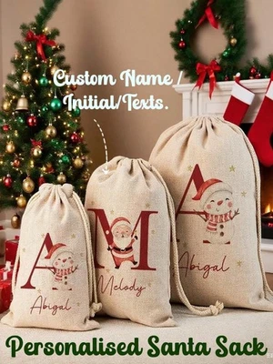 PRETTY LITTLE CUSTOMS 🎅 Personalised Santa Sack - Custom Name Gift Bag Glitter & Festive Styles 🎅