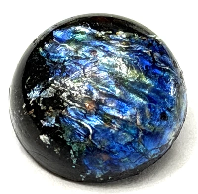 PRETTY Vintage Black Glass & Blue Foil LEO POPPER Button - 9/16" (S20) - Image 1 of 4