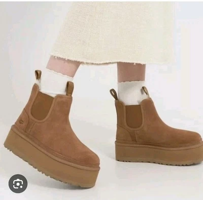 UGG Neumel Genuine Shearling Platform Chelsea Boot- Chestnut Big  KIDS 3 - Image 1 of 4