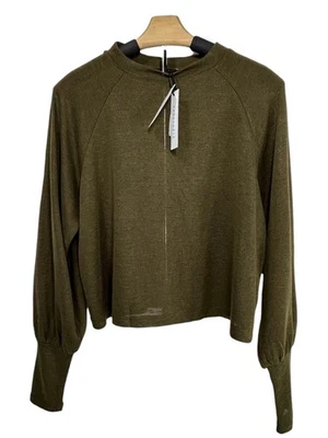 SANCTUARY High Hopes Sweater Top Sz S Olive Green Balloon Sleeve Recycled Knit - Image 1 of 4