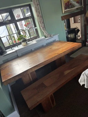 Solid Teak 6 Seater Dinning Table with A Bench. - Image 1 of 3