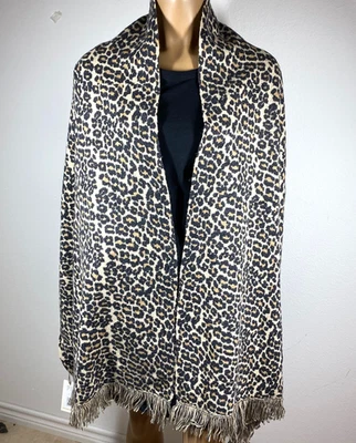Johnny Was Tan Leopard Wrap OS Wool & Cashmere New with Tags 25" X 72" - Image 1 of 4