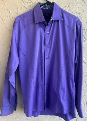 Envy Couture 男式修身紫色纽扣衬衫带翻盖袖口 L 码 — 第 1/4 张图片