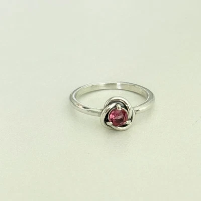 Pandora 925 Sterling Silver Pink Birthstone October Eternity Circle Ring Size 6 - Image 1 of 4