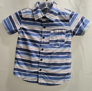 Boys DKNY Blue White Red Stripe Button Down Short Sleeve Shirt Cuffed Sleeves... - Picture 1 of 8