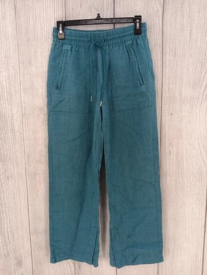 Pantalones de lino Athleta Retreat mujer 0 azul verdoso pierna ancha bolsillos de verano 533474 Foto 1 de 4