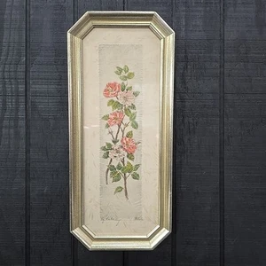 Signed David Klein Framed Painting Japanese Floral VTG Art Rice Paper MCM Gold - Picture 1 of 24