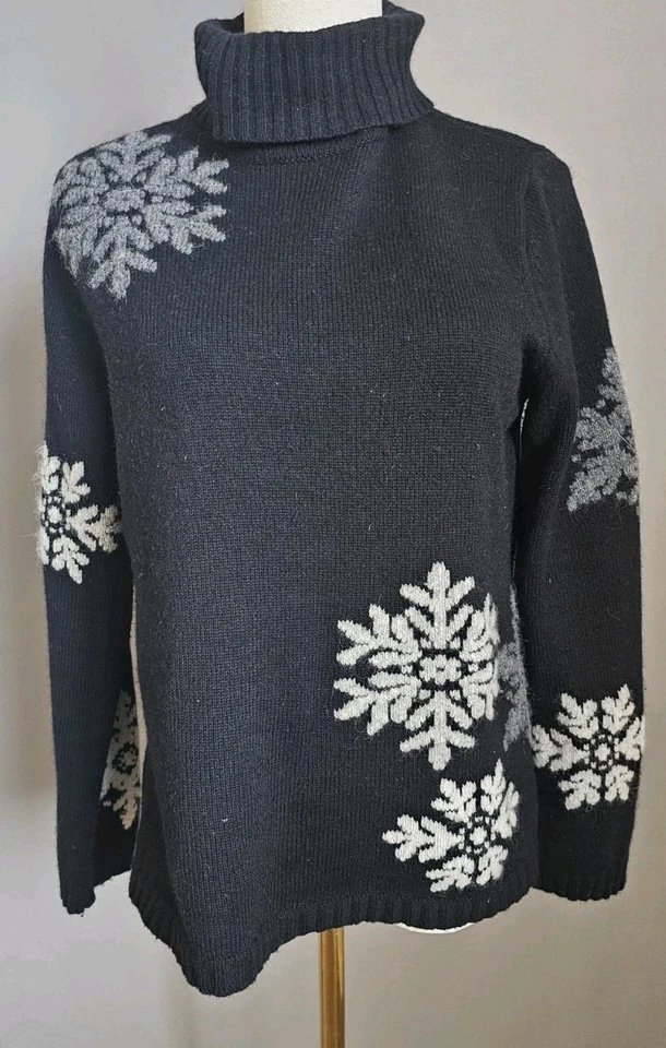 Suéter Eddie Bauer Copo de Nieve Vacaciones Invierno Cuello Alto Negro Mezcla Angora M  Foto 1 de 4