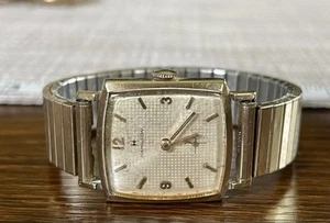 VTG Hamilton 10K Gold filled GF Square Retro Wrist watch Bezel &Band 1960s Works - Picture 1 of 9