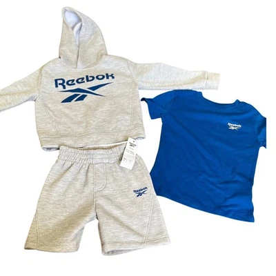 Reebok Kids 3-Piece Outfit Set: Hoodie, Shorts & T-Shirt Size 4 Light Grey NWT - Image 1 of 4