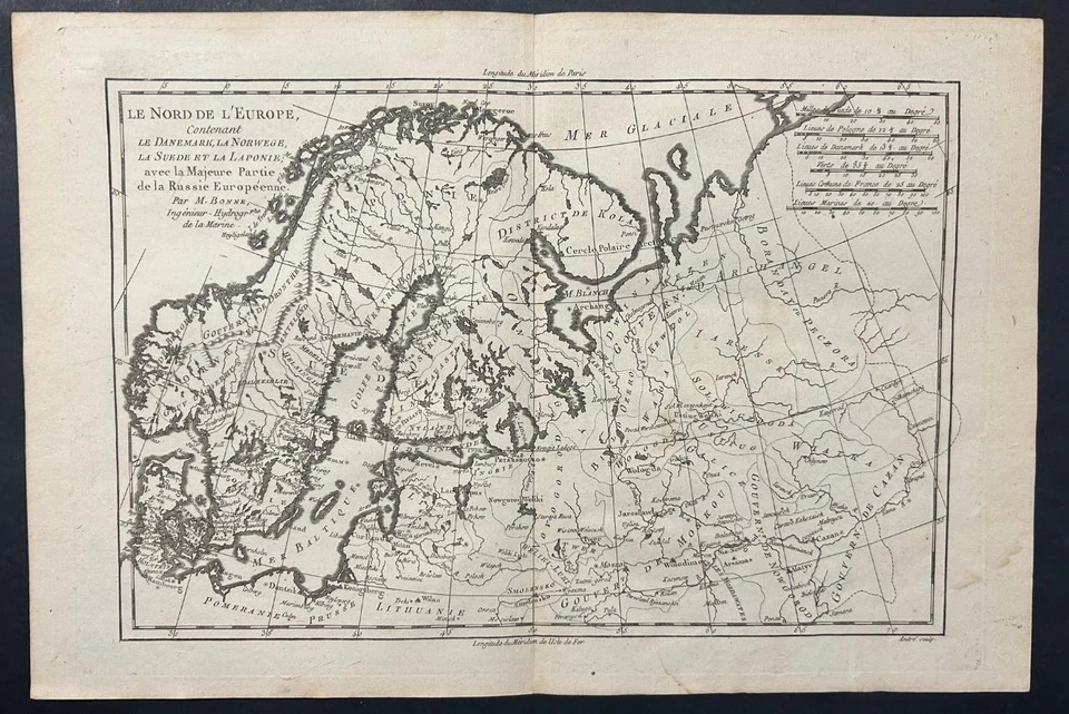 SCANDINAVIA EUROPEAN RUSSIA 1780 BONNE & RAYNAL ANTIQUE COPPER ENGRAVED MAP - Image 1 of 1