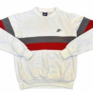 VTG 1980s Nike Crewneck Sweatshirt White Red Gray 38 Tall Color Block Blue Tag - Picture 1 of 15