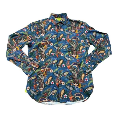 Visconti 黑色长袖纽扣衬衫男式小号五颜六色花卉佩斯利 — 第 1/4 张图片