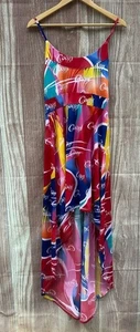 Coogi Gr. L Logo Print Authentic Hi-Low Fließend Regenbogen Sommer Festival Kleid - Bild 1 von 12