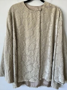 MARK HEISTER Floral Velvet 100% Silk Open Topper Jacket Blouse Size M Tan - Picture 1 of 13