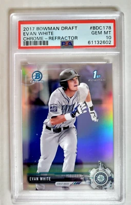 Evan White Rookie Card 2017 Bowman Draft Chrome Refractor #BDC-178 PSA GEM 10 - Image 1 of 2