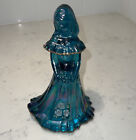 Vtg FENTON Teal Blue Carnival Art Glass Hand-Painted 7" Bridesmaid Doll Figurine