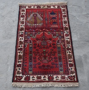 1'10 x 3'4 Handgeknüpfter Vintage Afghan Turkmen Jai Namaz Teppich, Afghan Wollteppich 2x3 - Bild 1 von 10