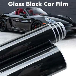 Gloss Black Cars Body Film Vinyl Wrap Decals Self Adhesive Sticker Motorcycles - Picture 1 of 17