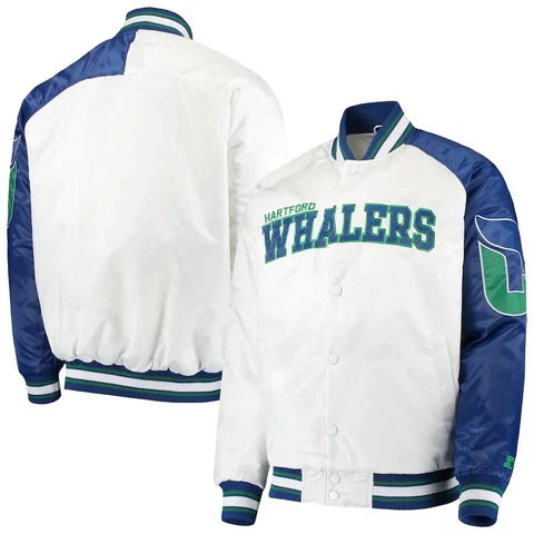 NWT Men's Hartford Whalers Starter Dugout Championship Satin Full-Snap Jacket Cover
