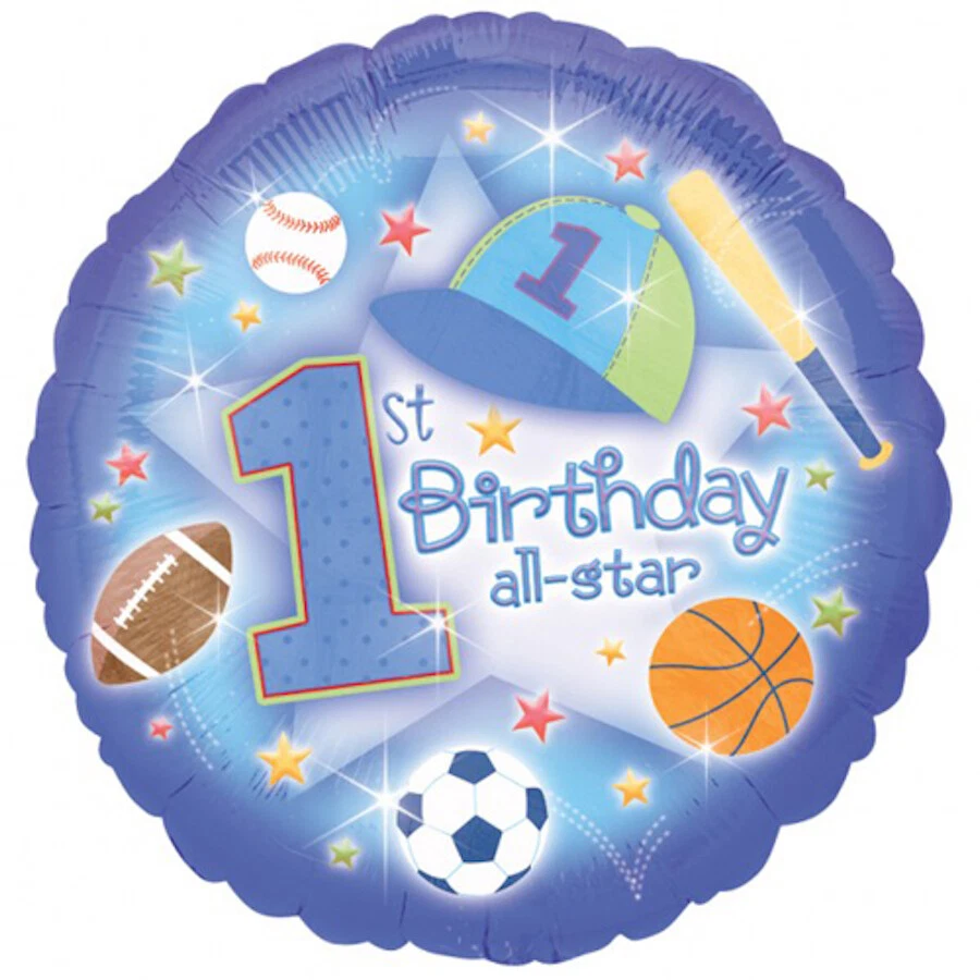 18' 1st Birthday All Star - Sports - Boy - Foil Balloon - Party Decorations - Image 1 of 1